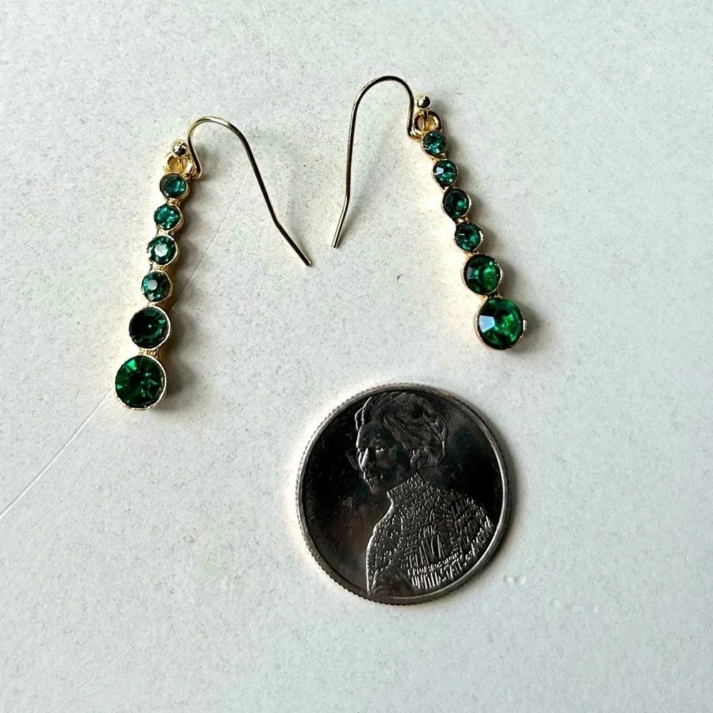 New Gold & Green Stone Dangle Earrings